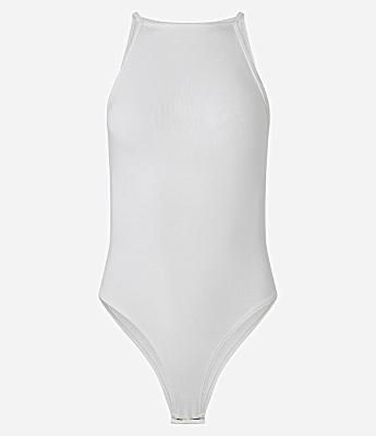 Body Canelado em Ribana com Decote Reto