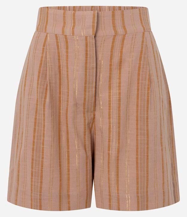 Short Listrado Cintura Alta em Algodão com Fio Metalizado - 1