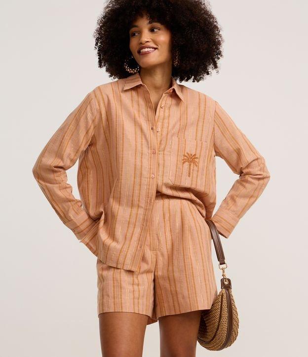 Short Listrado Cintura Alta em Algodão com Fio Metalizado - 3