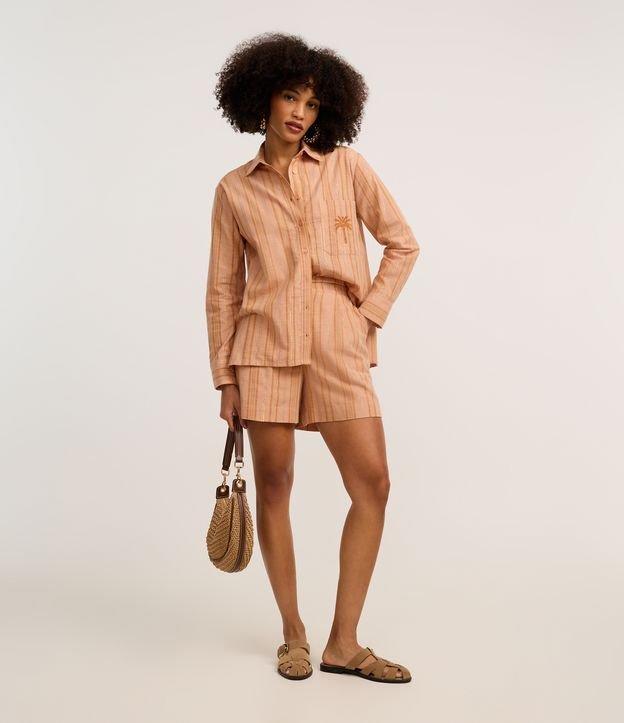 Short Listrado Cintura Alta em Algodão com Fio Metalizado - 4