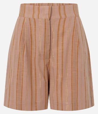 Short Listrado Cintura Alta em Algodão com Fio Metalizado