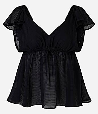 Blusa em Chiffon com Decote V e Babado no Ombro