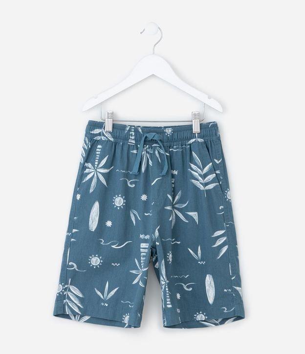 Bermuda Infantil em Sarja com Estampa Tropical - Tam 5 a 14 Anos - 1