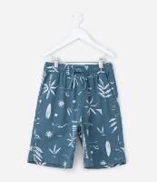 Bermuda Infantil em Sarja com Estampa Tropical - Tam 5 a 14 Anos - 1