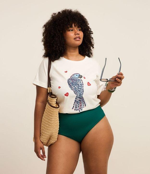 Camiseta em Algodão com Bordado de Arara com Manga Dobrada Curve & Plus size - 1
