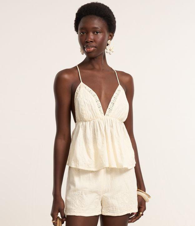 Blusa de Alcinha em Cambraia Abstrata com Textura Floral - 2