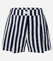 Short Cintura Alta em Tricoline com Listras Verticais - 1