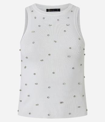 Blusa Regata Nadador em Tricô com Pedrarias de Strass