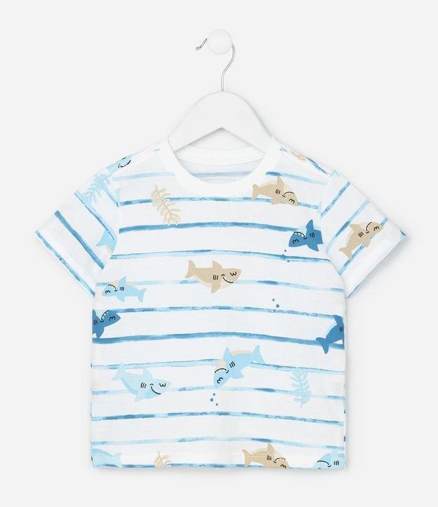 Camiseta Infantil com Estampa de Listras Fundo do Mar - Tam 1 a 6 Anos - 1