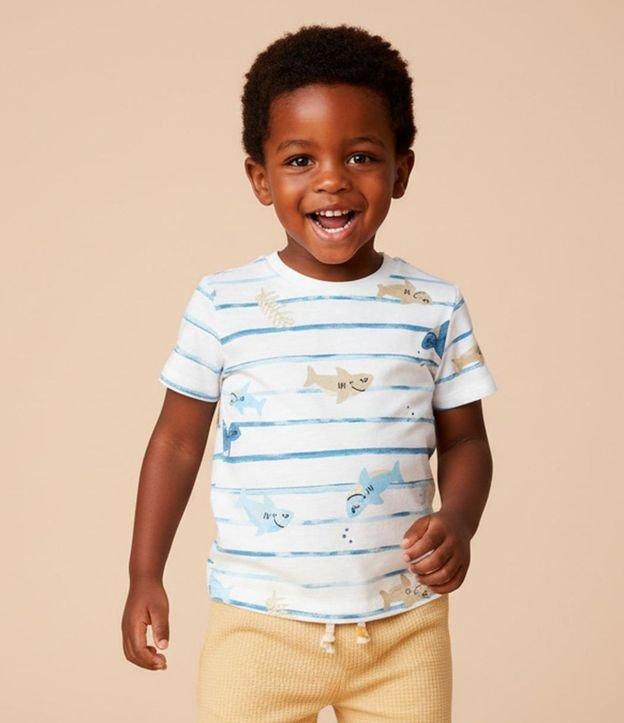 Camiseta Infantil com Estampa de Listras Fundo do Mar - Tam 1 a 6 Anos - 2