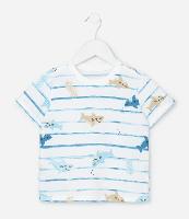 Camiseta Infantil com Estampa de Listras Fundo do Mar - Tam 1 a 6 Anos - 1