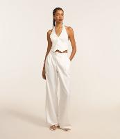 Calça Reta Cintura Alta em Cetim com Pregas e Pences - 1