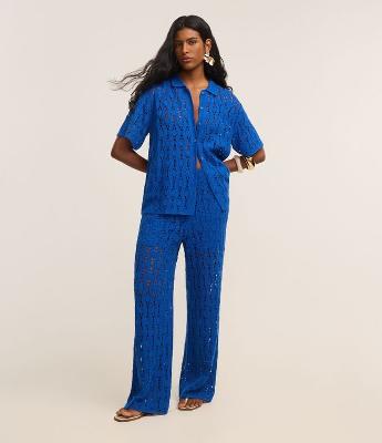 Calça Reta em Tricô Texturizada