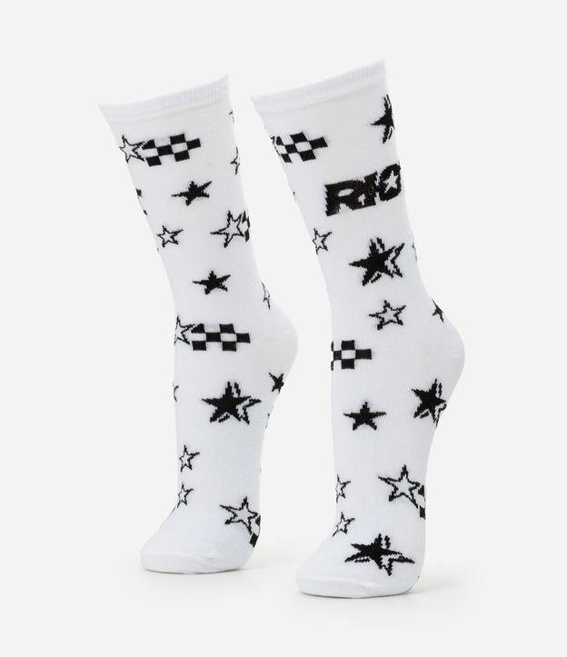 Meia Cano Longo em Algodão Estampa Riot Estrelas - 1