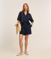 Short Runner em Viscolinho com Botão no Cós - 1