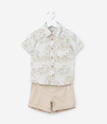 Conjunto Infantil em Algodão com Estampa de Folhagens - Tam 1 a 6 Anos