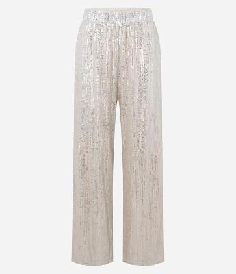 Calça Pantalona com Ponto Aberto e Paetê Metalizado