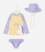 Conjunto Infantil com Proteção UV e Estampa de Unicórnio e Corações - Tam 6 Messe a 4 Anos - 1