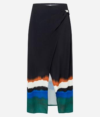 Saída de Praia Saia Transpassada em Viscose com Estampa Aquarelada