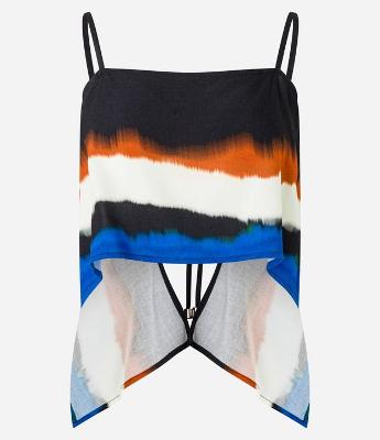 Saída de Praia Blusa Cropped em Viscose com Estampa Aquarelada