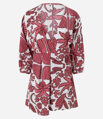 Saída de Praia Vestido Curto em Viscolinho com Estampa Floral