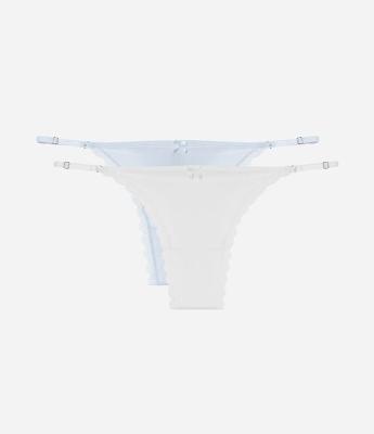 Kit 02 Calcinhas String Fio Duplo em Algodão com Rendinha na Cava