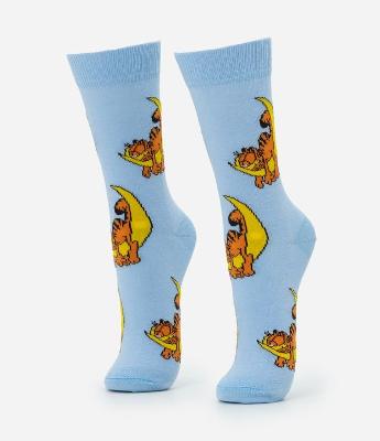 Meia Cano Alto em Algodão com Estampa Garfield na Lua