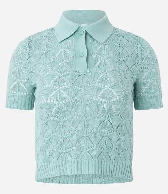 Blusa em Tricô co Mix de Pontos e Gola Polo