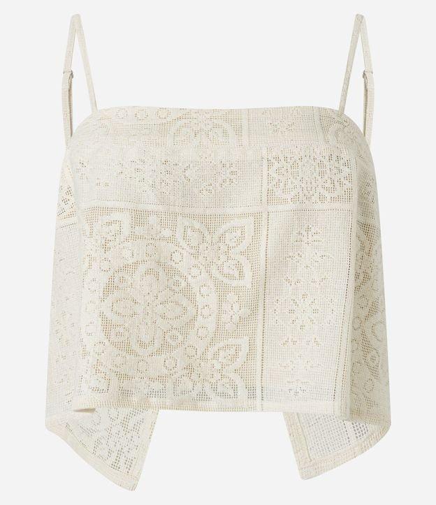 Blusa Cropped com Amarração nas Costas e estampa Guipire Floral - 1