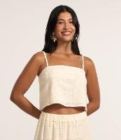 Blusa Cropped com Amarração nas Costas e estampa Guipire Floral - 3