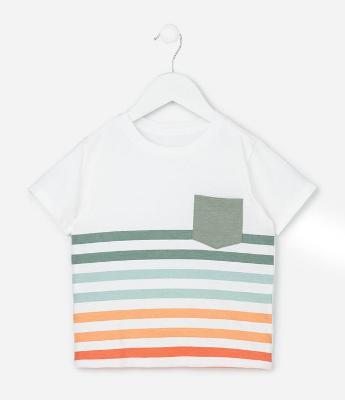Camiseta Infantil com Bolsinho e Listras - Tam 1 a 6 Anos