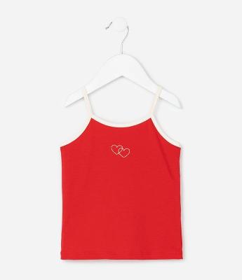 Regata Infantil em Cotton com Estampa de Coração - Tam 1 a 6 Anos