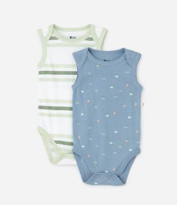Kit 02 Bodies Infantis com Estampa Listrada - Tam 0 a 18 meses