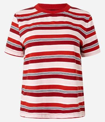 Blusa em Algodão com Listras Variadas e Gola Redonda