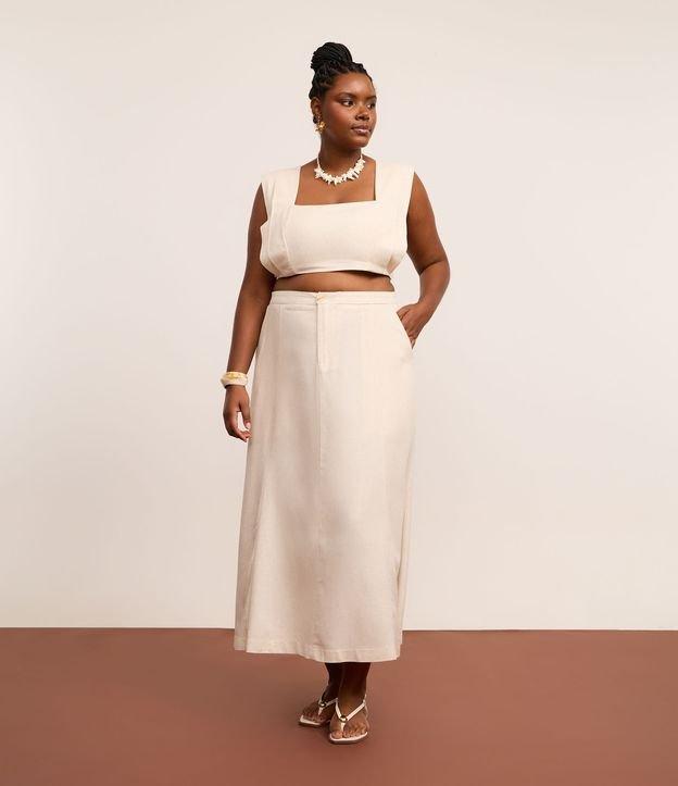 Saia Midi em Viscolinho com Bolso Curve & Plus Size - 1