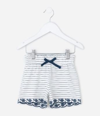 Short Clochard Infantil Listrado com Bordado - Tam 1 a 6 Anos