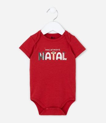 Body Infantil com Estampa Lettering Meu Primeiro Natal - Tam RN a 18 Meses