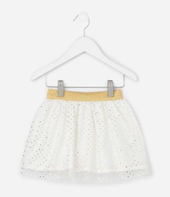 Saia Infantil em Tule com Estampa Poá - Tam 1 a 6 Anos