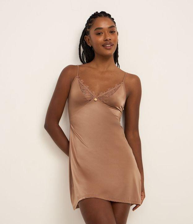 Camisola em Microfibra Acetinada com Detalhe de Renda - 3