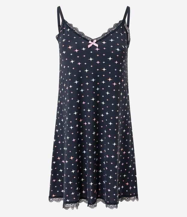 Camisola em Microfibra com Estampa de Brilhos e Detalhe de Renda - 1