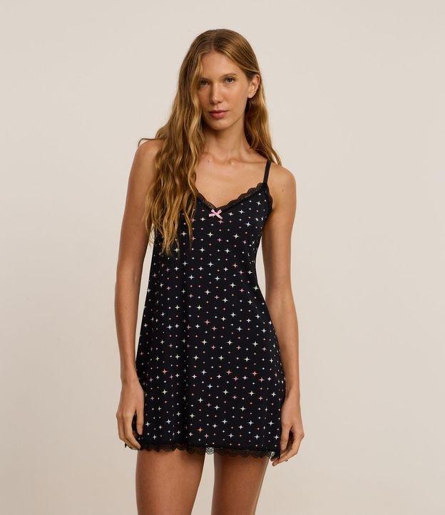 Camisola em Microfibra com Estampa de Brilhos e Detalhe de Renda - 2