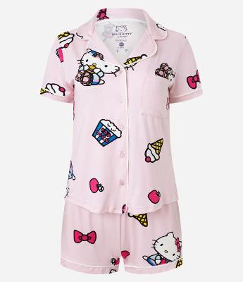Pijama Short Doll Americano em Viscose com Estampa Hello Kitty