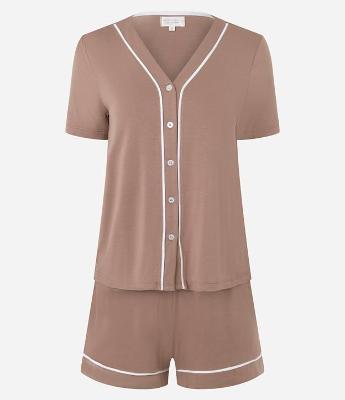 Pijama Short Doll em Viscose com Viés Contrastante