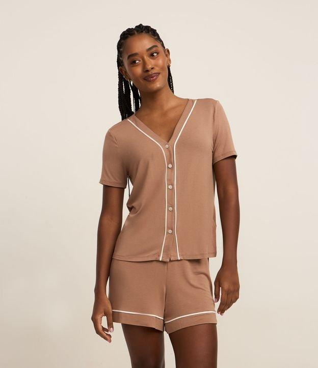 Pijama Short Doll em Viscose com Viés Contrastante - 2