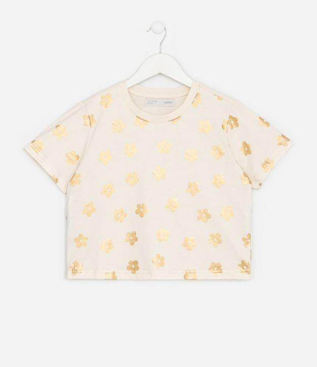 Camiseta Curta Infantil com Estampa de Flores - Tam 5 a 14 Anos - 1
