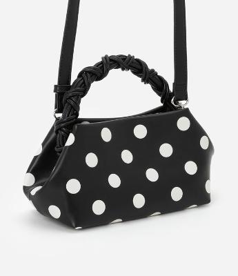 Bolsa de Mão em PU com Alça Removível e Estampa Poá