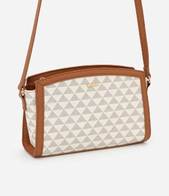 Bolsa Transversal Pequena com Viés Contrastantes com Estampa Triângulo
