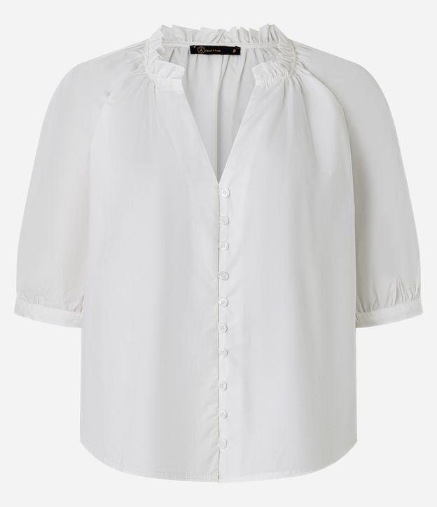 Camisa em Tricoline com Frufru na Gola Padre e Manga Bufante - 1