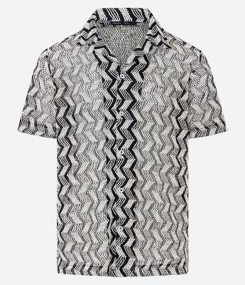 Camisa Comfort com Estampa Zig Zag Texturizada