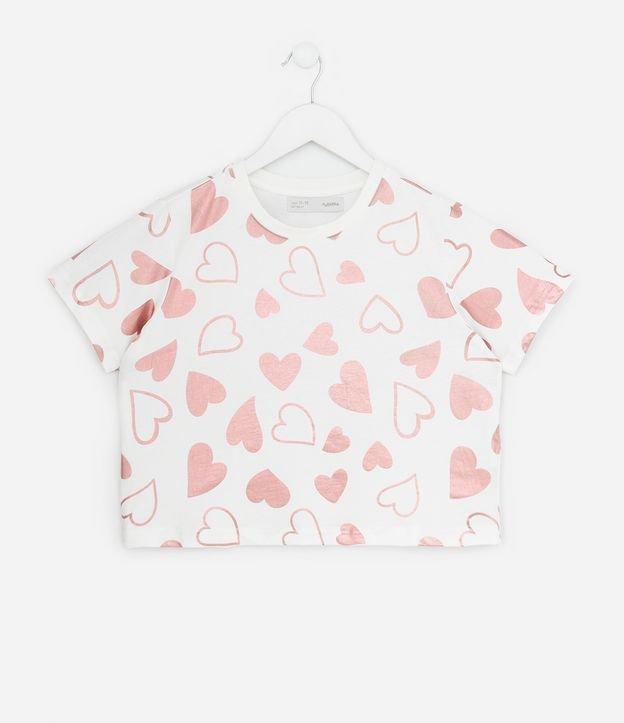Camiseta Curta Infantil com Estampa de Corações - Tam 5 a 14 Anos - 1